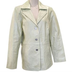 DIALOGUE LIGHT GREEN 100% LEATHER JACKET